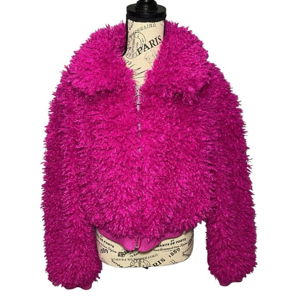 Urban Outfitters Jackets & Blazers - Urban Outfitters Pink Shag Jacket Plush Cropped Teddy Faux Fur Bomber Sz Medium